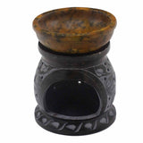 Soapstone Oil Burner 10cm - Mandala Flower - Black & Yellow