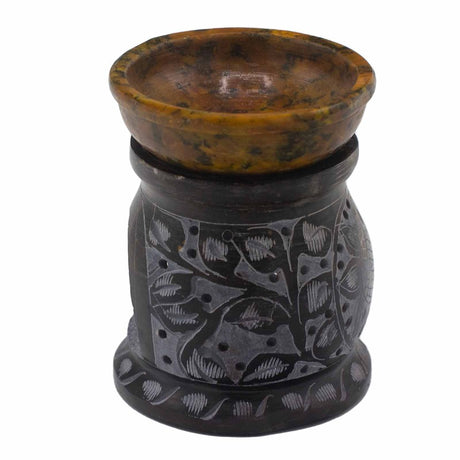 Soapstone Oil Burner 10cm - Mandala Flower - Black & Yellow