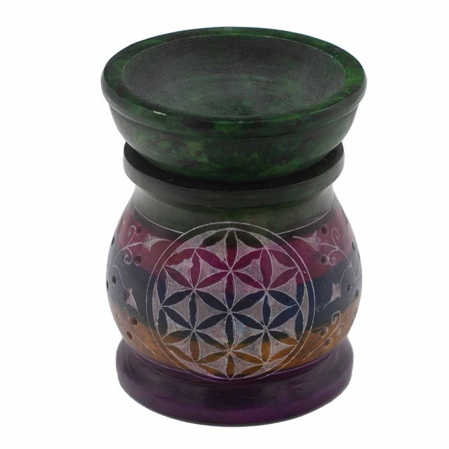 Soapstone Oil Burner 10cm - Flower of Life - Five Colours