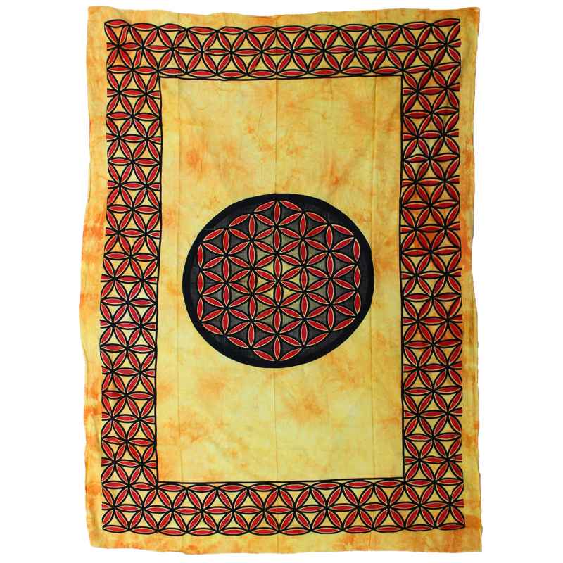 Single Cotton Bedspread + Wall Hanging - Flower of Life - Orange