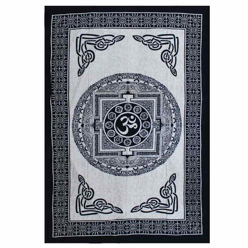 Single Cotton Bedspread + Wall Hanging - Mono - OM Mandala