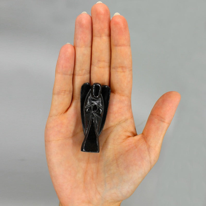 Hand Carved Gemstone Angel - Black Agate