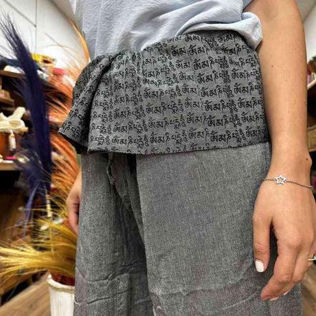 Yoga and Festival Pants - Thai Fisherman Mandala Mantra on Grey