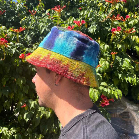 Patched Hemp & Cotton Boho Festival Hat - Tiedye