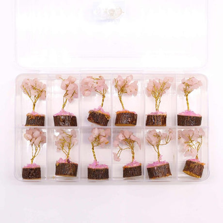 Mini Gemstone Tree On Wood Base - Rose Quartz (15 stones)