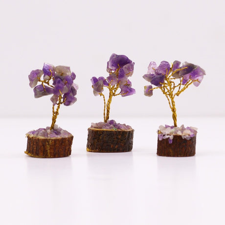 Mini Gemstone Tree On Wood Base - Amethyst (15 stones)