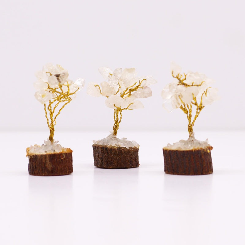 Mini Gemstone Tree On Wood Base - Rock Quartz (15 stones)