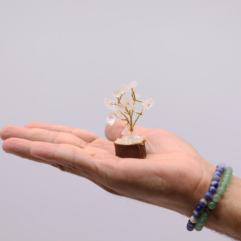 Mini Gemstone Tree On Wood Base - Rock Quartz (15 stones)