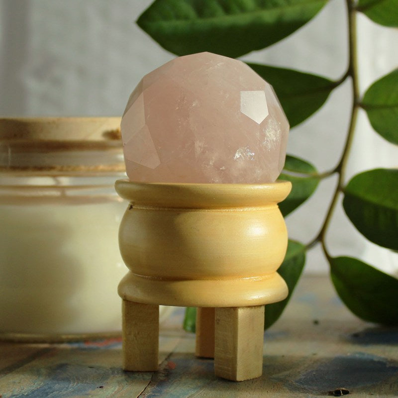 Gemstone Faceted Healing Ball & Stand - Rose Quartz