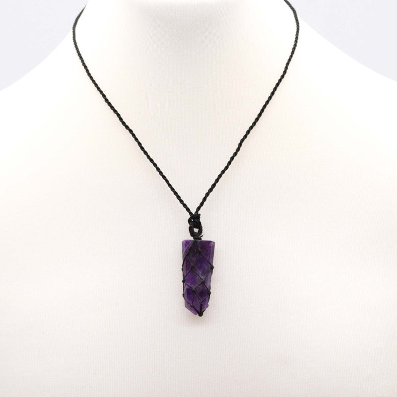 Laced Gemstone Flat Point Pendant - Amethyst