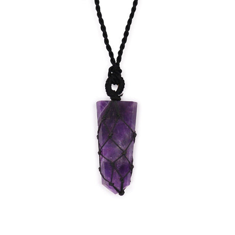 Laced Gemstone Flat Point Pendant - Amethyst