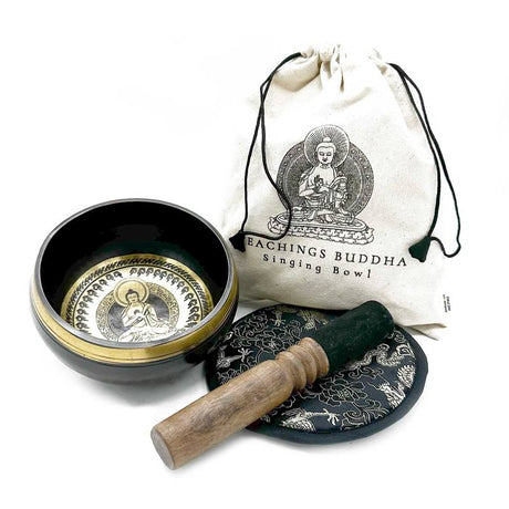 Hand Beaten & Engraved Singing Bowl Gift Set - 14cm - Teachings Buddha