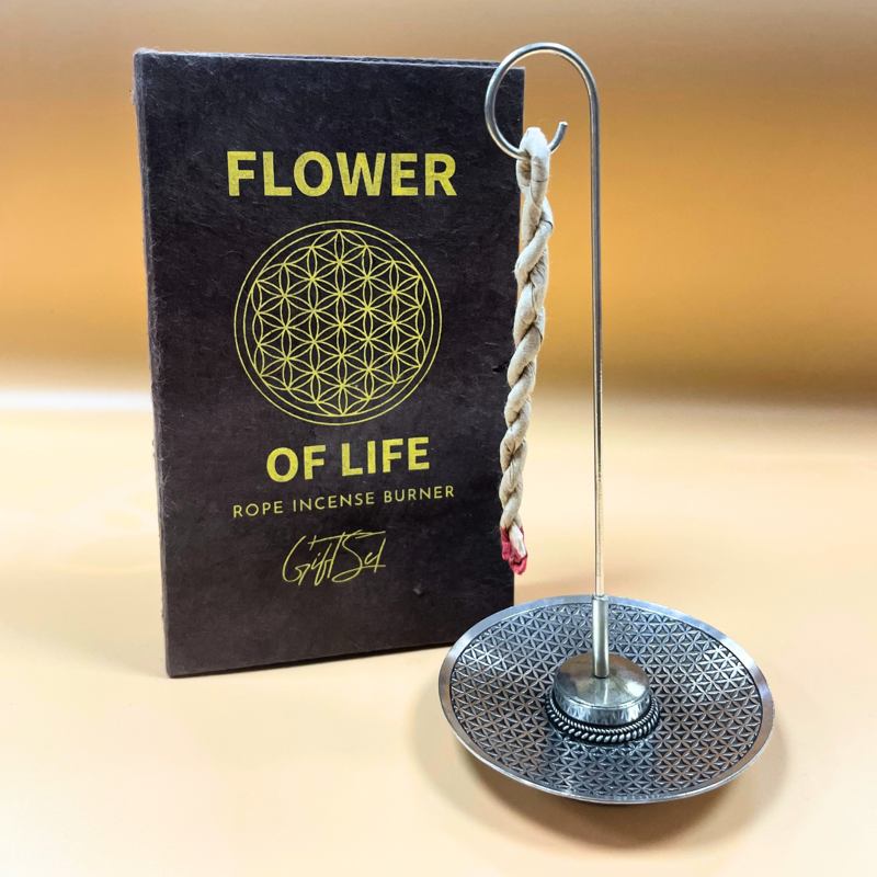 Rope Incense and Silver Plated Holder Set - Flower of Life