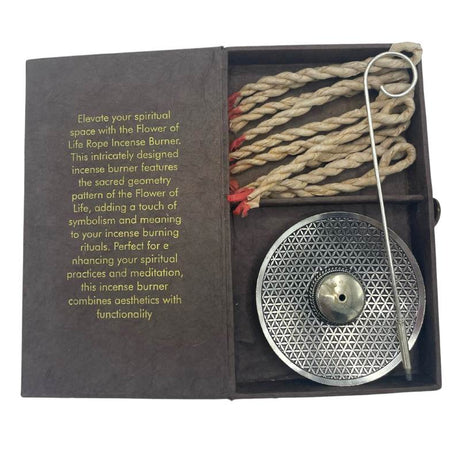 Rope Incense and Silver Plated Holder Set - Flower of Life