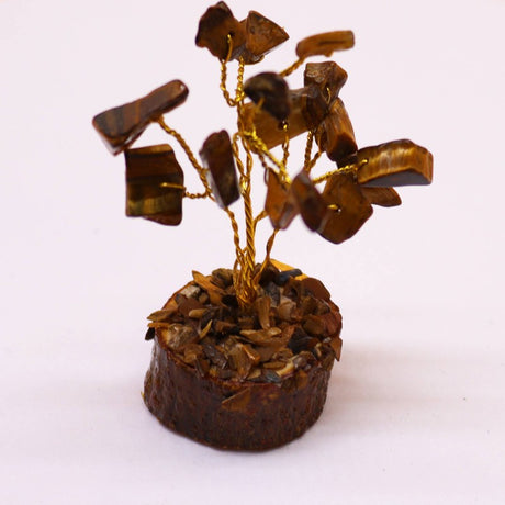 Mini Gemstone Tree On Wood Base - Tigereye (15 stones)