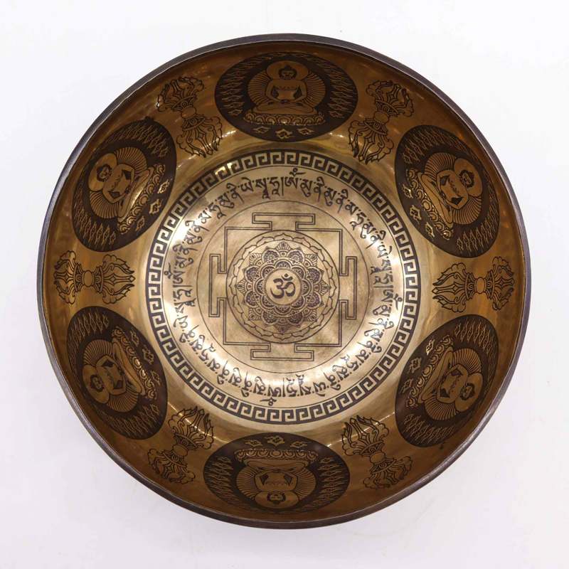 Tibetan Healing Engraved Bowl - 21cm - Om & Buddha