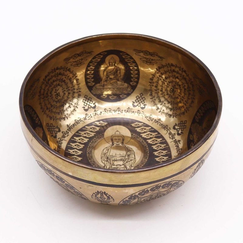 Tibetan Healing Engraved Bowl - 21cm - 5 Buddhas