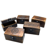 Wooden Pill Box 9x5x4cm - Carved Designs - Assorted