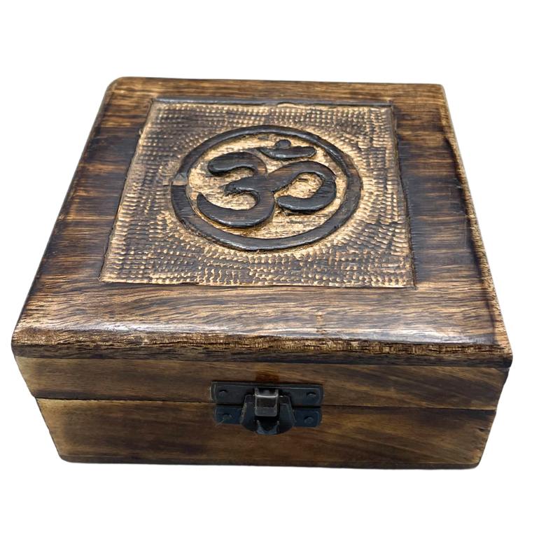 Square Wooden Keepsake Box 13x13x6cm - Om