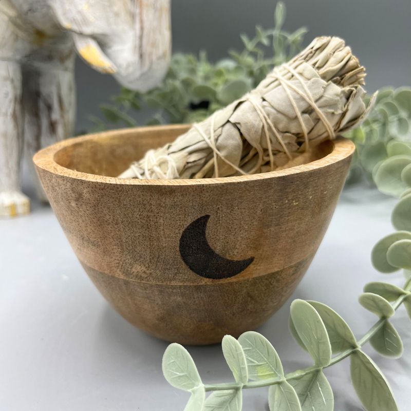 Wooden Smudge and Ritual Offerings Bowl - Three Moons - 11x7cm