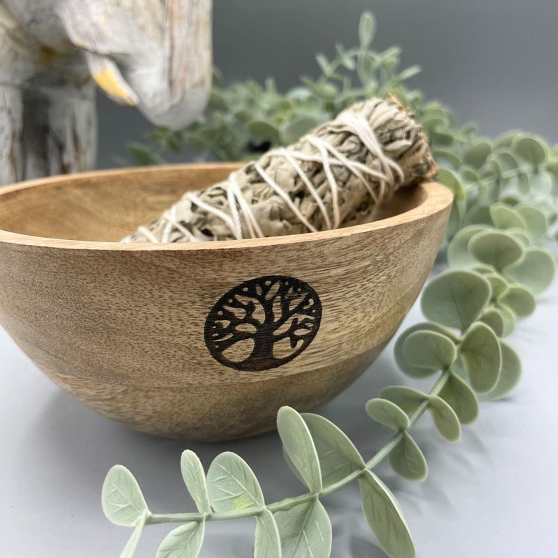 Wooden Smudge and Ritual Offerings Bowl - Tree of Life - 13x7cm