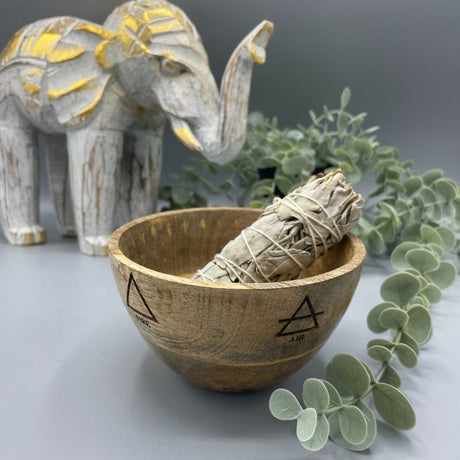 Wooden Smudge and Ritual Offerings Bowl - Four Elements - 11x7cm