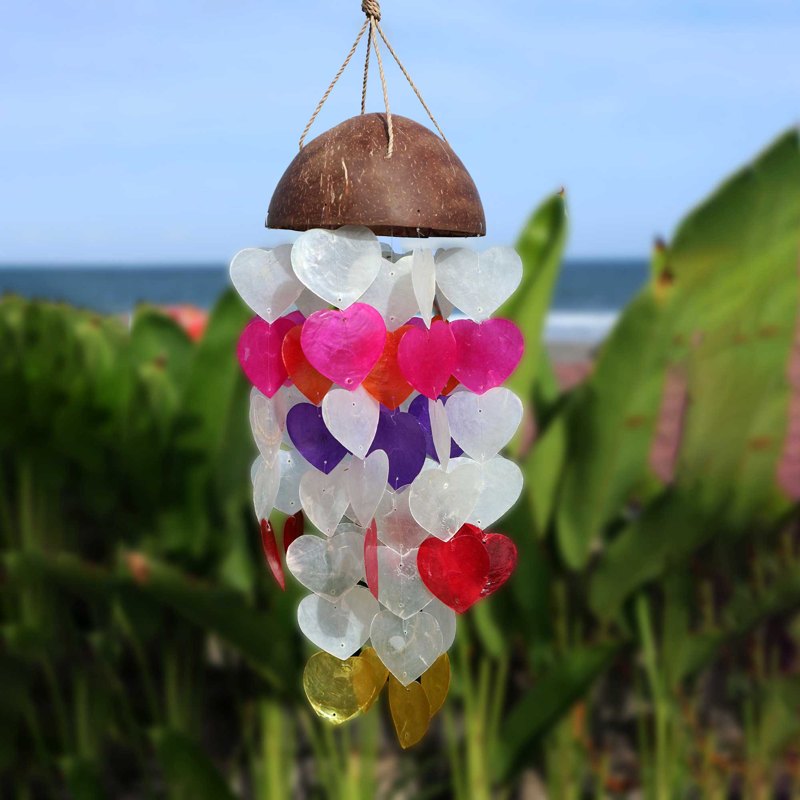 Coconut & Capiz Windchimes - Big Hearts - 40cm