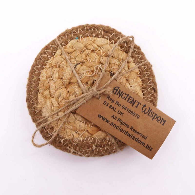 Natural Coaster - Jute & Cotton 10cm  (set of 4) - Natural Boarder