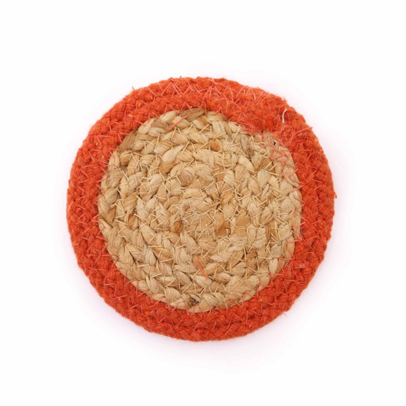 Natural Coaster - Jute & Cotton 10cm  (set of 6) Mixed colours in basket