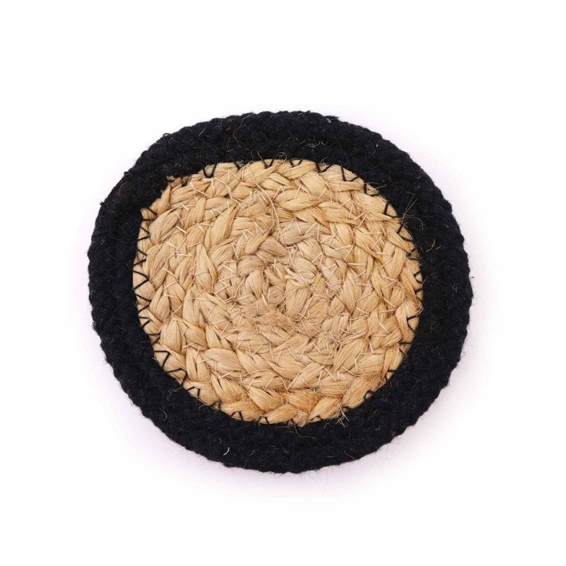 Natural Coaster - Jute & Cotton 10cm  (set of 6) Mixed colours in basket