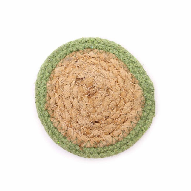 Natural Coaster - Jute & Cotton 10cm  (set of 4) - Olive Boarder