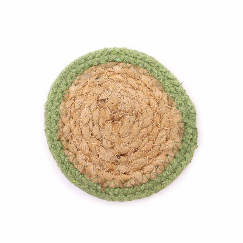 Natural Coaster - Jute & Cotton 10cm  (set of 6) Mixed colours in basket