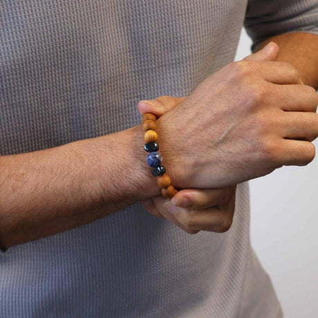 Cedarwood Throat Chakra Bangle with Sodalite