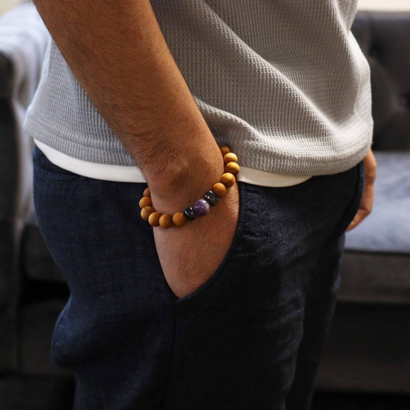 Cedarwood Third Eye Chakra Bangle with Amethyst