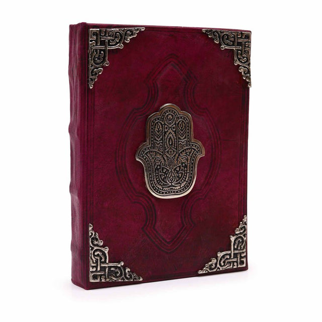 Heafty Red Tan Book - Zinc Hamsa Decor - 200 Deckle Edges Pages - 26x18cm