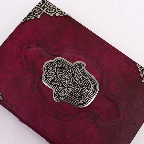 Heafty Red Tan Book - Zinc Hamsa Decor - 200 Deckle Edges Pages - 26x18cm