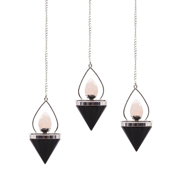 Gemstone Lantern of Life Pendulum - Black Agate & Rose Quartz