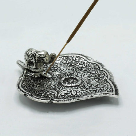 Polished Aluminium Elephant Leaf Incense Holder 11cm