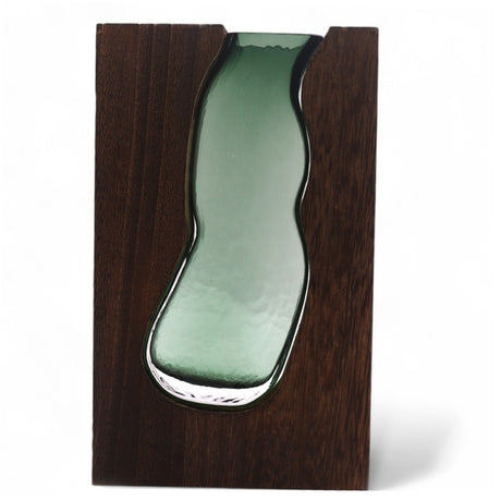 Lrg Glass Vase/Terarium inside Dark Tung Wood