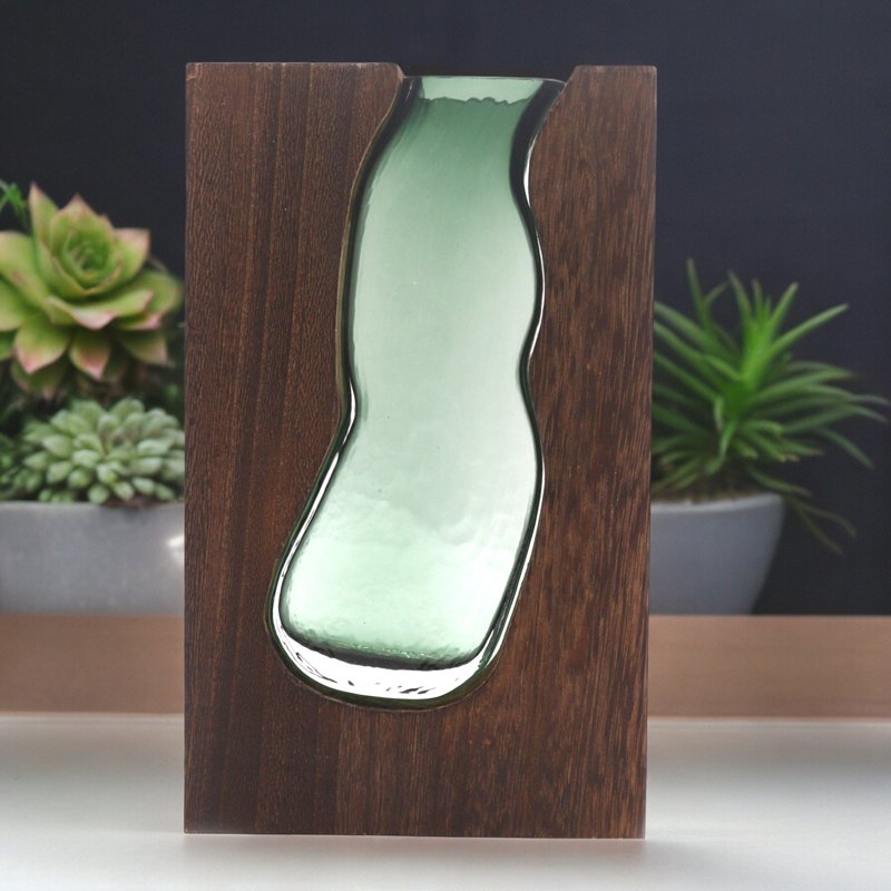 Glass Vase/Terarium inside Dark Tung Wood