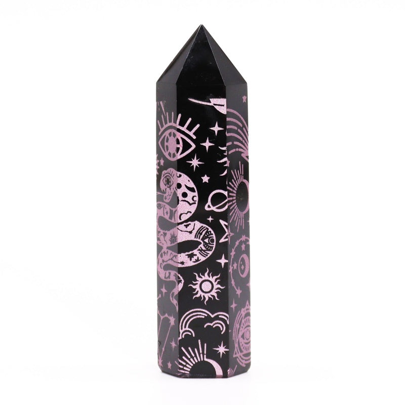 Black Obsidian Point - Mystic Story - Rose Pink