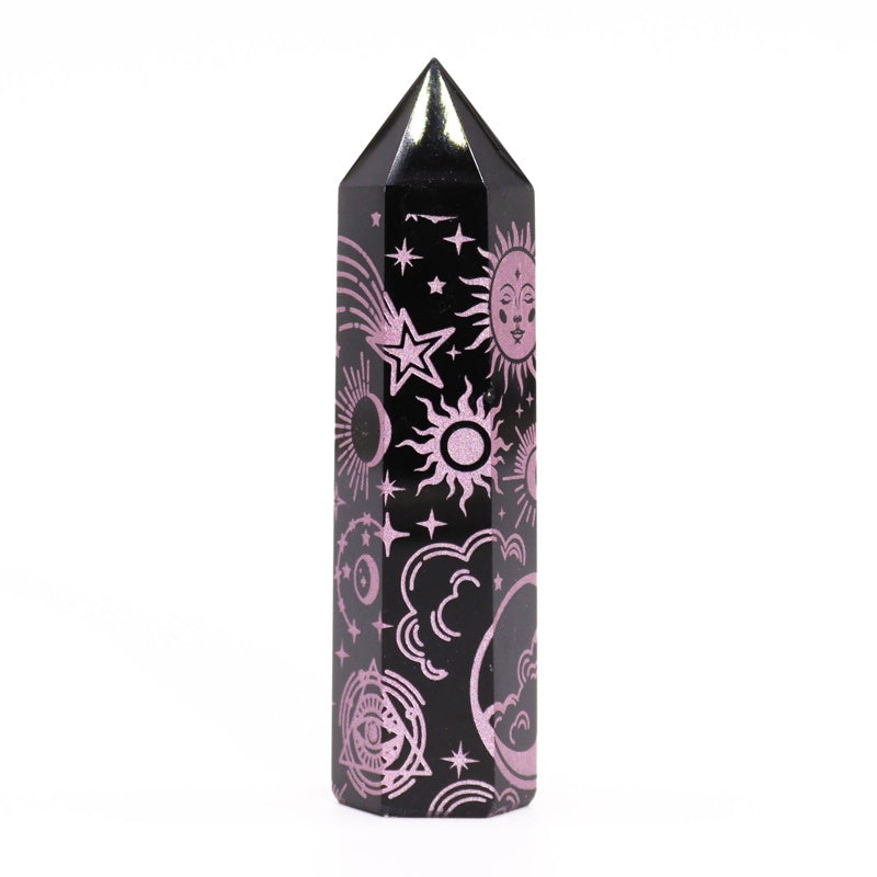 Black Obsidian Point - Mystic Story - Rose Pink