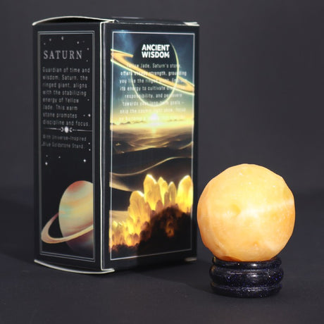 Yellow Jade Planet on a Sola Goldstone Stand (SATURN)