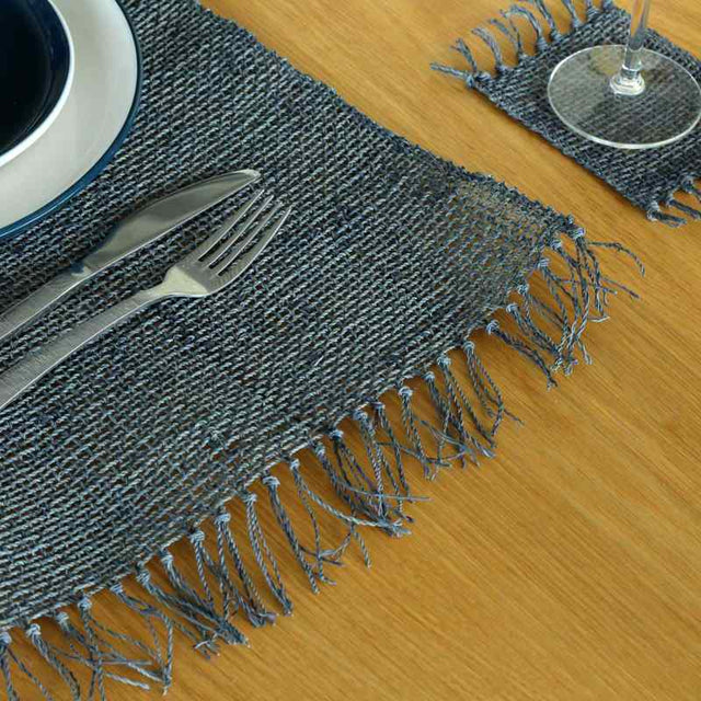 Seagrass Fringe Natural Placemat - Charcoal