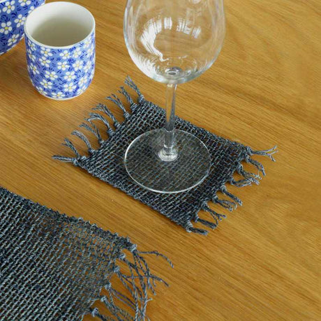 Set of 4 Seagrass Fringe Natural Coasters - Charcoal