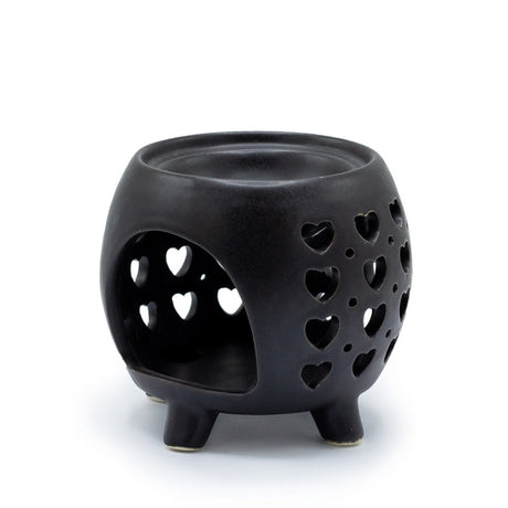 Squat Pot Oil Burner Multi Hearts - Matt Black