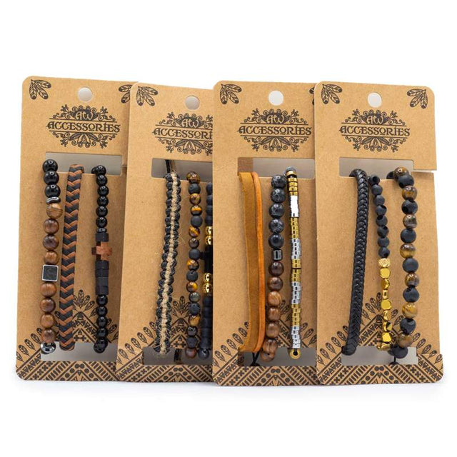 Mens Premium Bracelet Sets -  Black & Tans (asst)