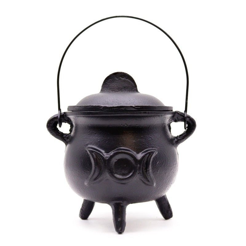 Lrg Cast Iron Cauldron with Triple Moon 12x15cm