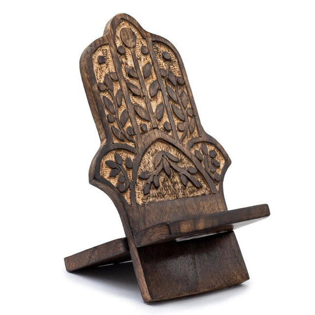 Wooden Carved Phone Stand - Hamsa