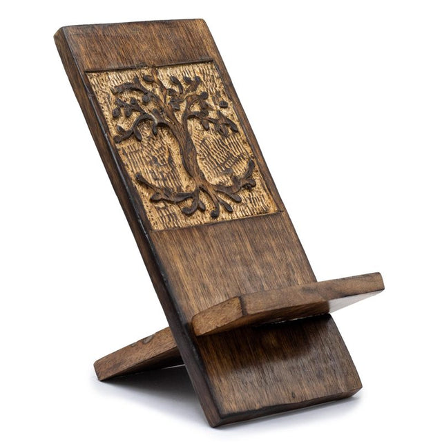 Wooden Carved Phone Stand - Tree of Life